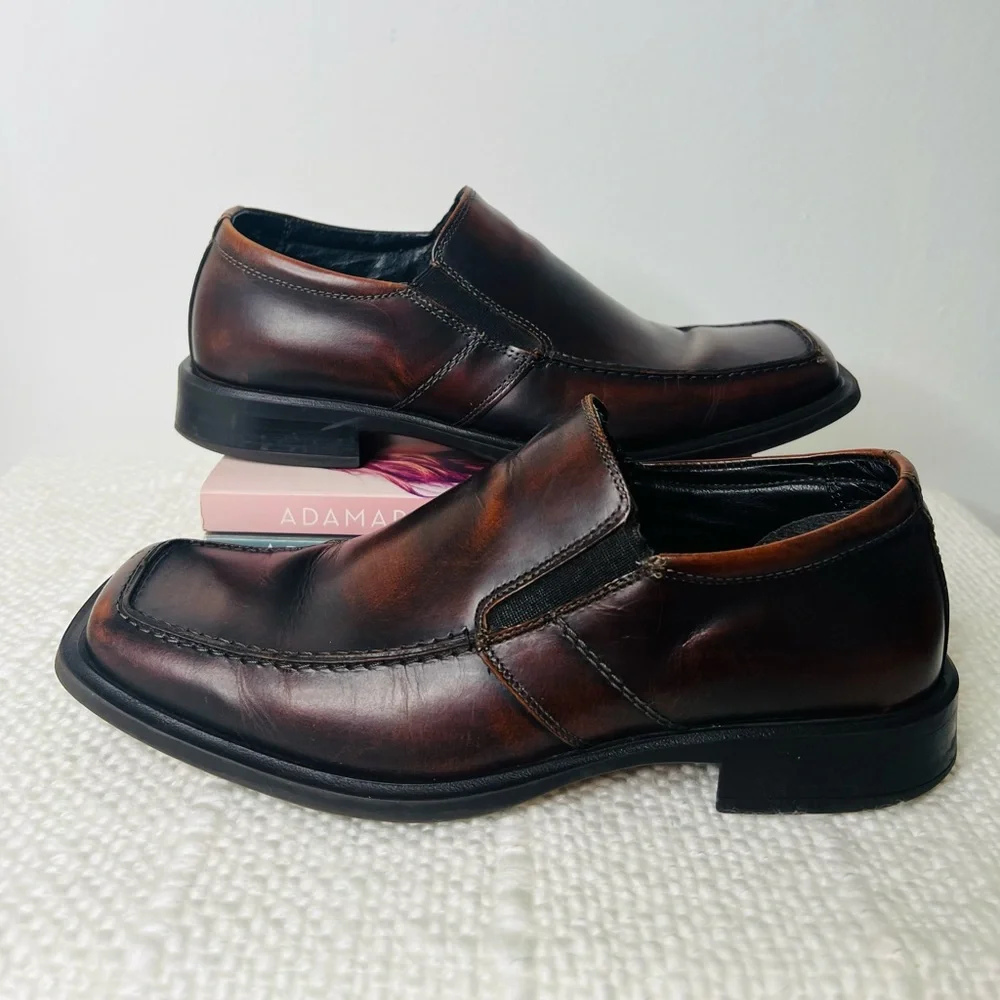 VENTURINI FOR MEN DARK BROWN LEATHER SLIP‎ ON DRESS LOAFERS SIZE 9